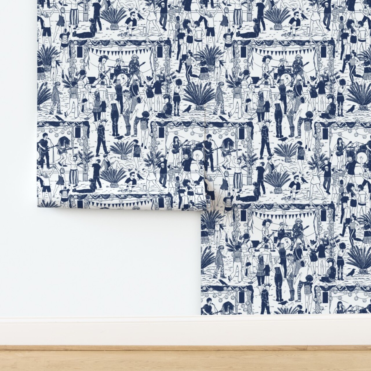 Music Musicians Concert Band Rock Punk Festival Toile De Jouy Alternative Classic Custom Pre-pasted Wallpaper by Spoonflower Pre-Pasted Wallpaper 2FT Wide